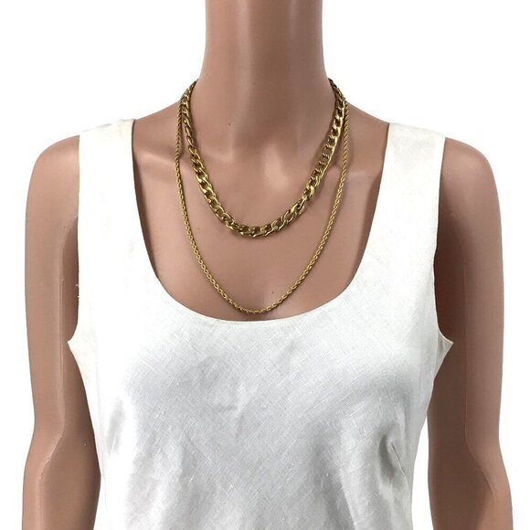 Double Strand Rope Chain Necklace Gold Tone - Picture 2 of 2